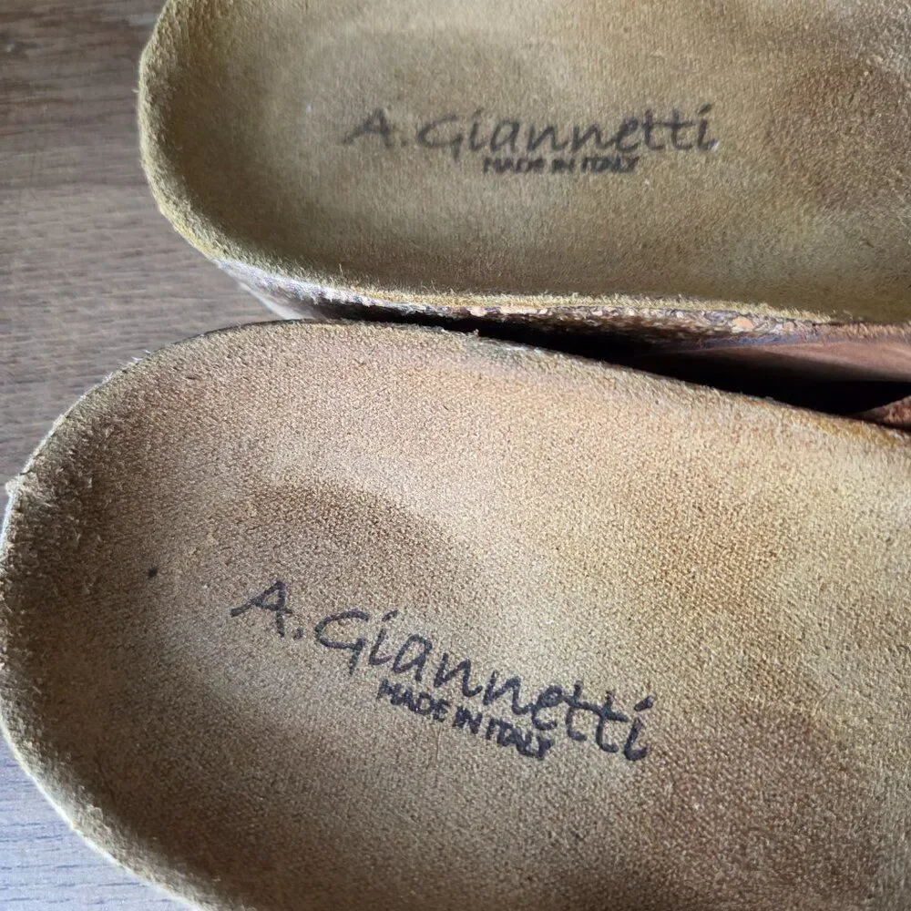 EUC A. GIANNETTI TAN GENUINE LEATHER SANDALS SLIPPERS MADE IN ITALY SIZE 8